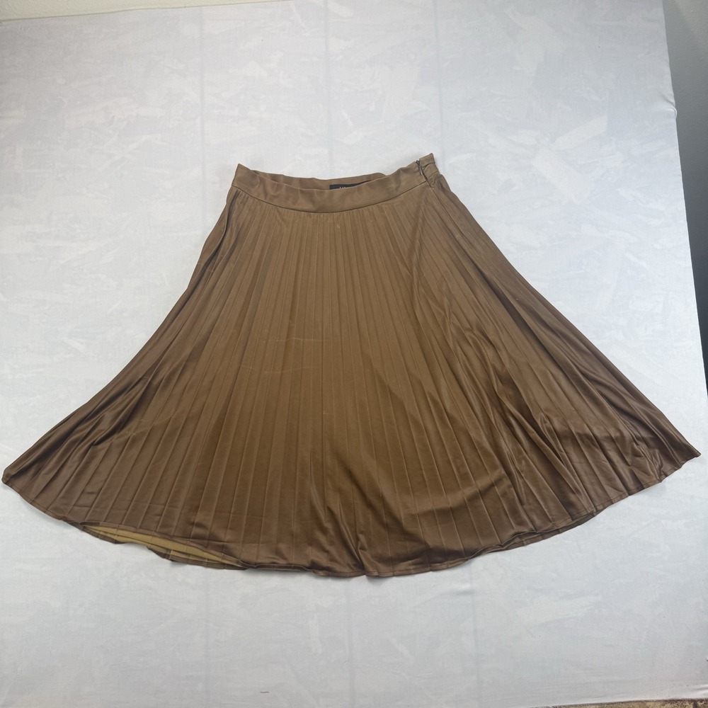 Zara Woman Pleated Midi Skirt Brown Satin Look Flowy Size M
